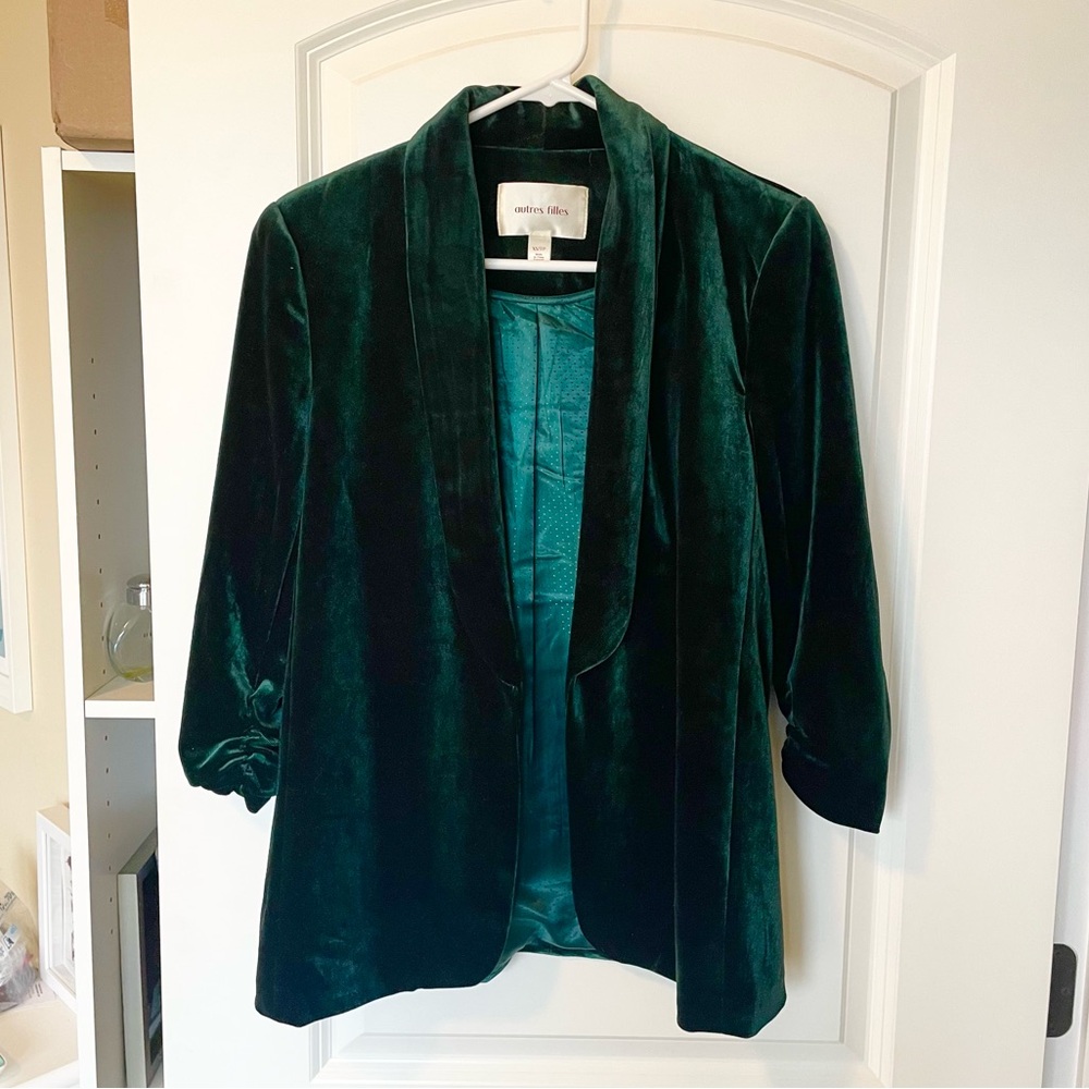 Dark Emerald Green Velvet Blazer Size XS